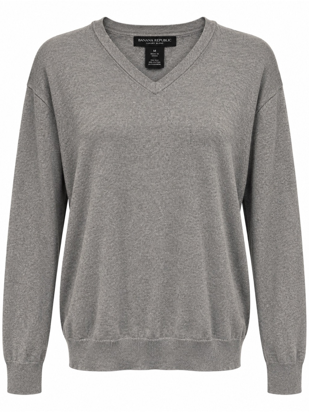 Banana Republic Luxury Blend Silk Cotton Cashmere V-Neck Sweater M Gray